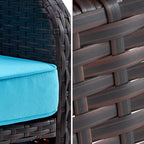 Ensemble de salon de jardin AVAWING 5 pièces en rotin et osier bleu avec table ottomane