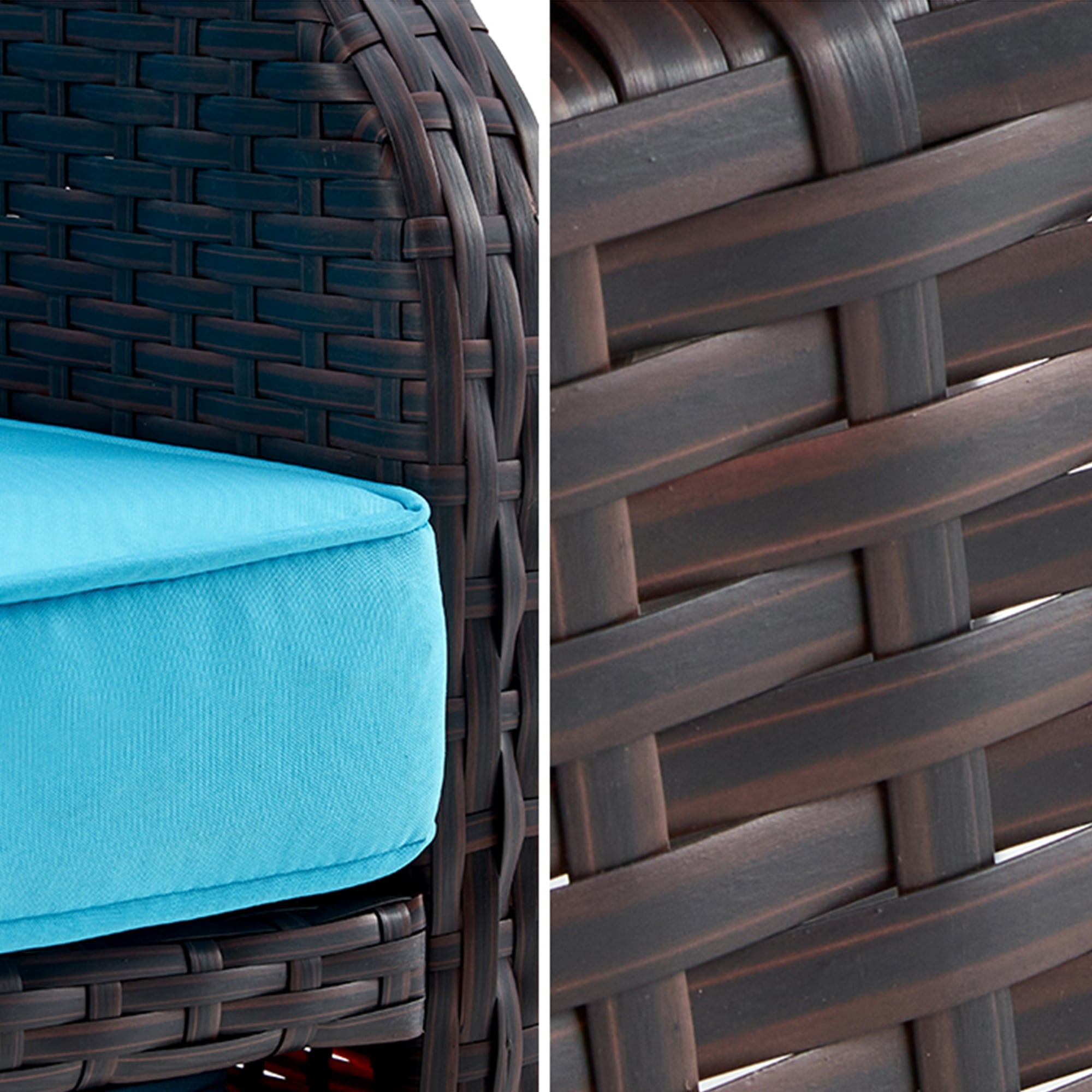 Ensemble de salon de jardin AVAWING 5 pièces en rotin et osier bleu avec table ottomane