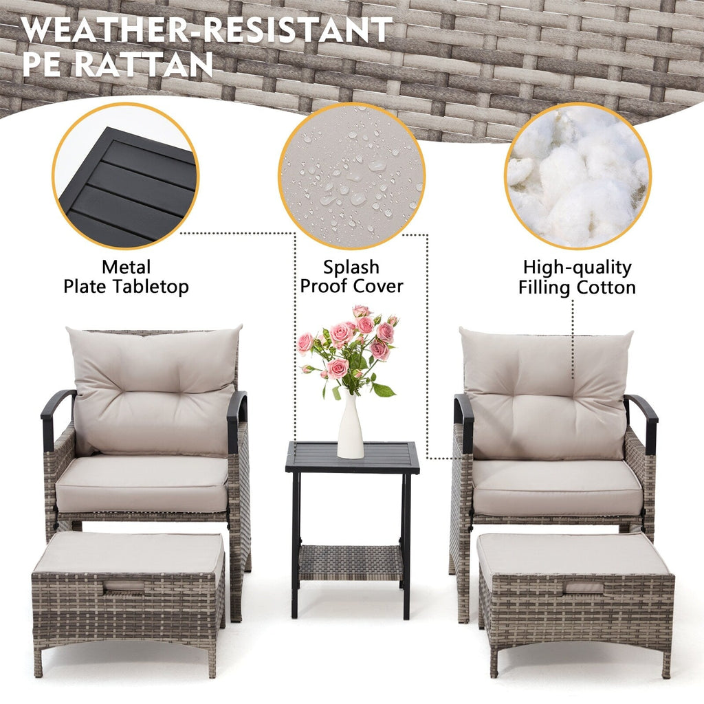 Ensemble de meubles de patio AVAWING 5 pièces en osier avec table basse et pouf