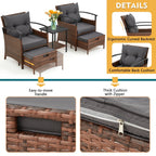 Ensemble de meubles de patio AVAWING 5 pièces en osier avec table basse et pouf