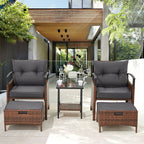 Ensemble de meubles de patio AVAWING 5 pièces en osier avec table basse et pouf