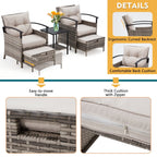 Ensemble de meubles de patio AVAWING 5 pièces en osier avec table basse et pouf