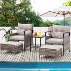 Ensemble de meubles de patio AVAWING 5 pièces en osier avec table basse et pouf