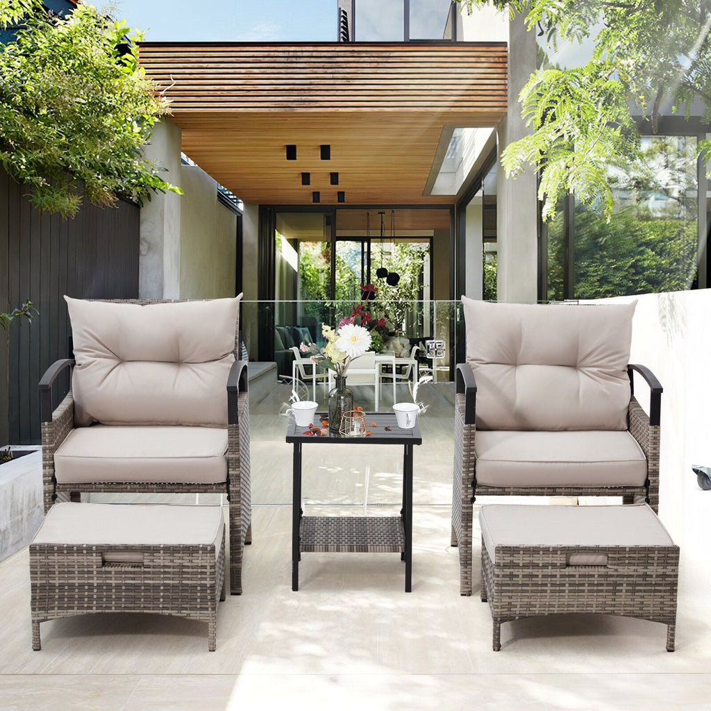 Ensemble de meubles de patio AVAWING 5 pièces en osier avec table basse et pouf