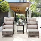 Ensemble de meubles de patio AVAWING 5 pièces en osier avec table basse et pouf
