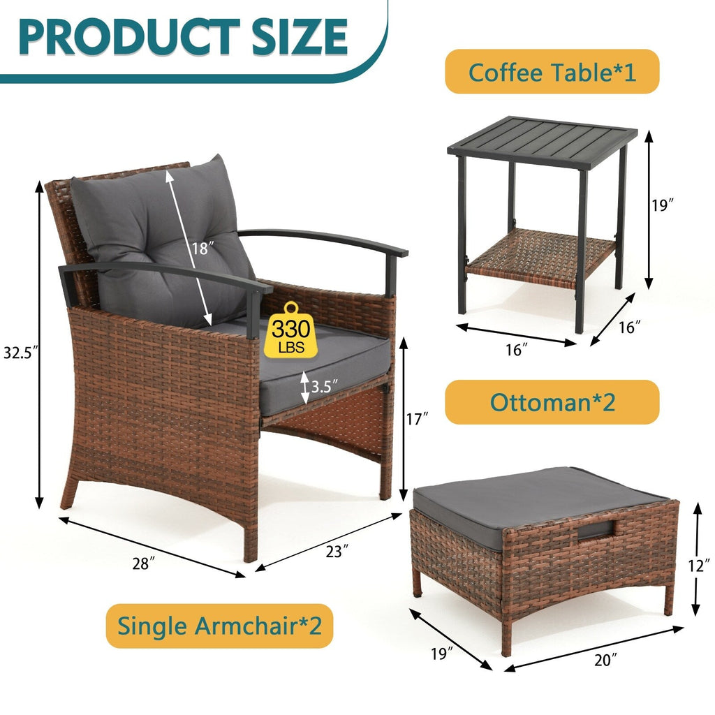 Ensemble de meubles de patio AVAWING 5 pièces en osier avec table basse et pouf