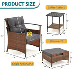 Ensemble de meubles de patio AVAWING 5 pièces en osier avec table basse et pouf