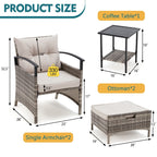 Ensemble de meubles de patio AVAWING 5 pièces en osier avec table basse et pouf