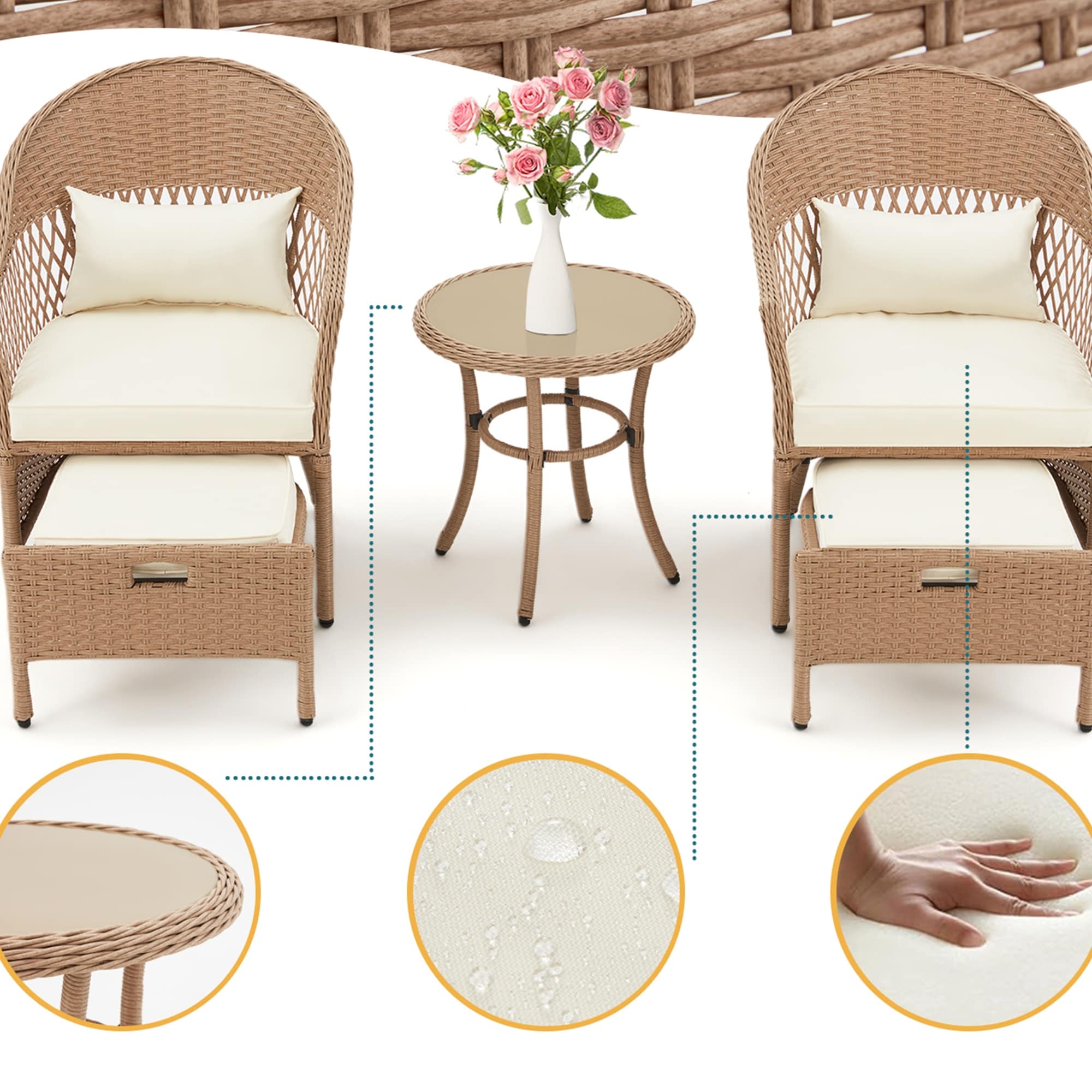 Ensemble de meubles de patio AVAWING 5 pièces, chaises d'extérieur en rotin, ensemble de conversation bistro en osier