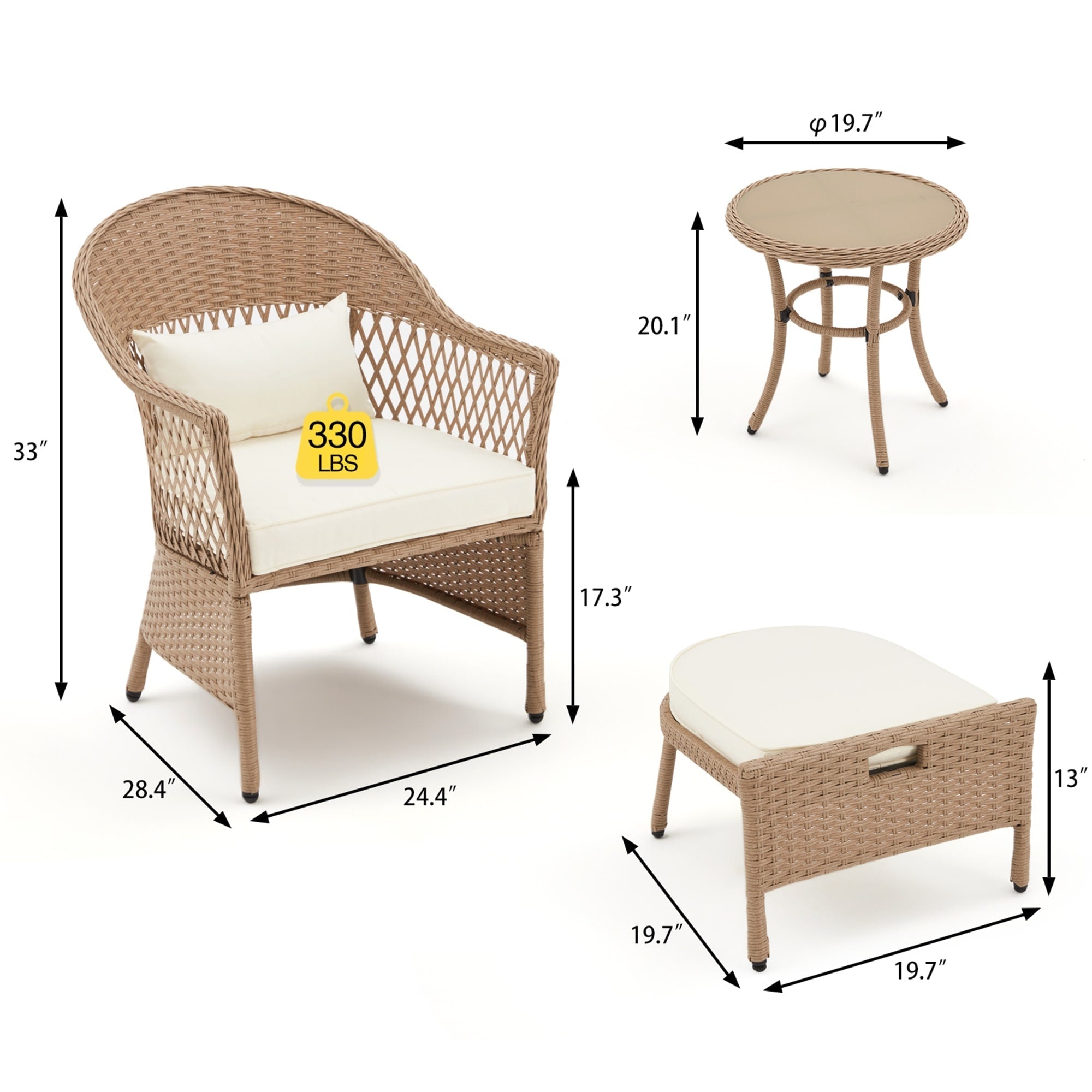 Ensemble de meubles de patio AVAWING 5 pièces, chaises d'extérieur en rotin, ensemble de conversation bistro en osier