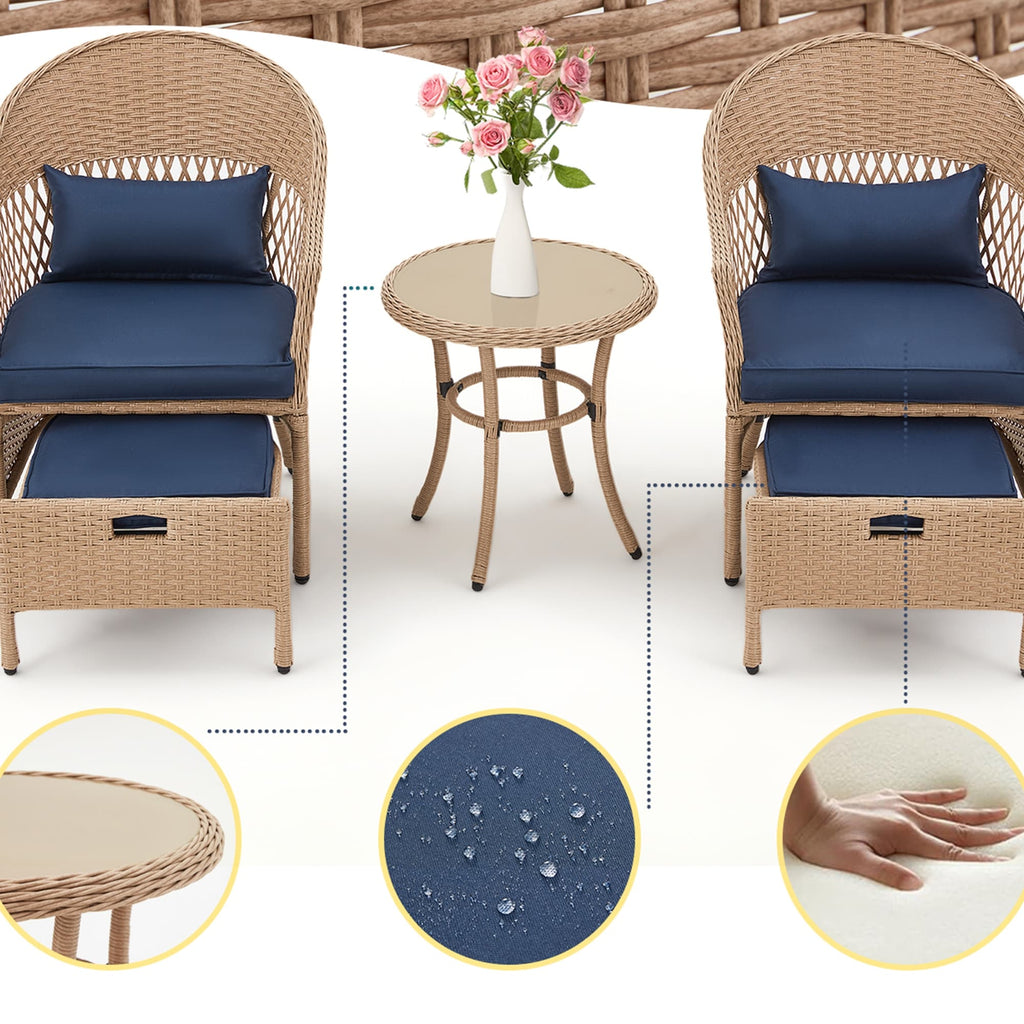 Ensemble de meubles de patio AVAWING 5 pièces, chaises d'extérieur en rotin, ensemble de conversation bistro en osier