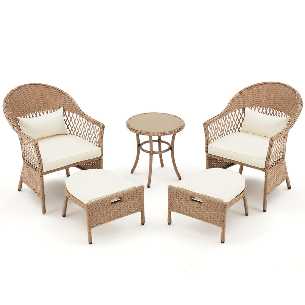 Ensemble de meubles de patio AVAWING 5 pièces, chaises d'extérieur en rotin, ensemble de conversation bistro en osier