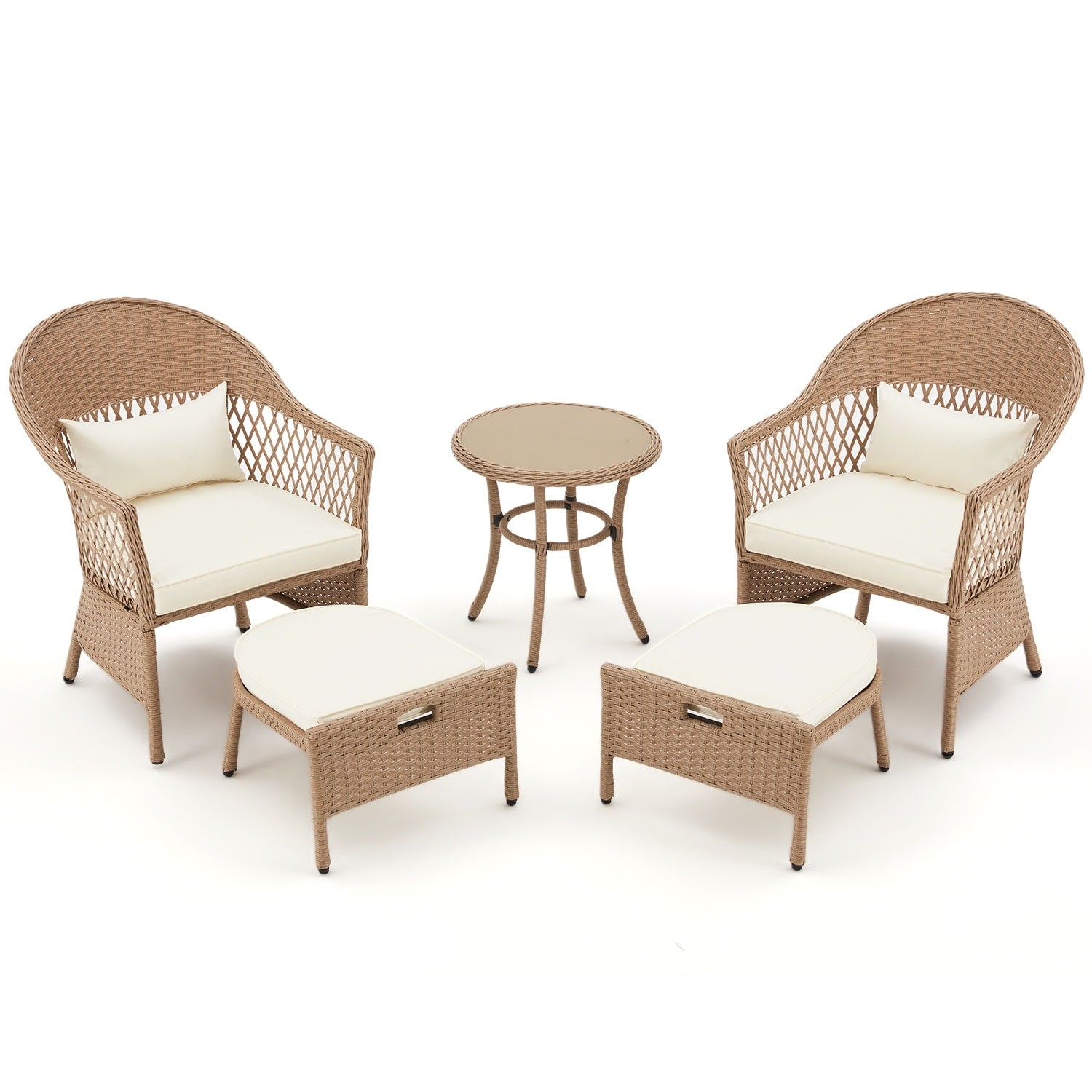 Ensemble de meubles de patio AVAWING 5 pièces, chaises d'extérieur en rotin, ensemble de conversation bistro en osier