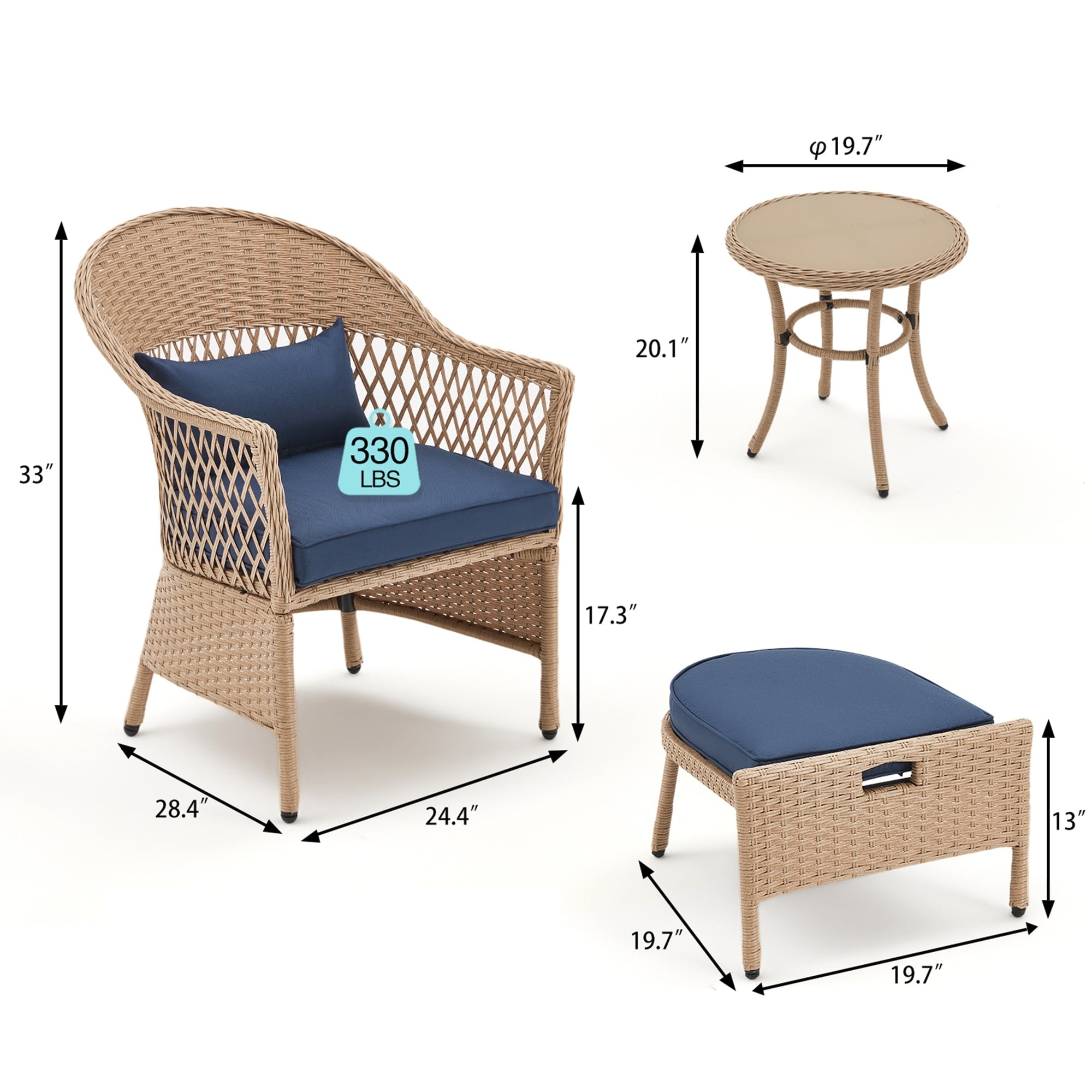 Ensemble de meubles de patio AVAWING 5 pièces, chaises d'extérieur en rotin, ensemble de conversation bistro en osier