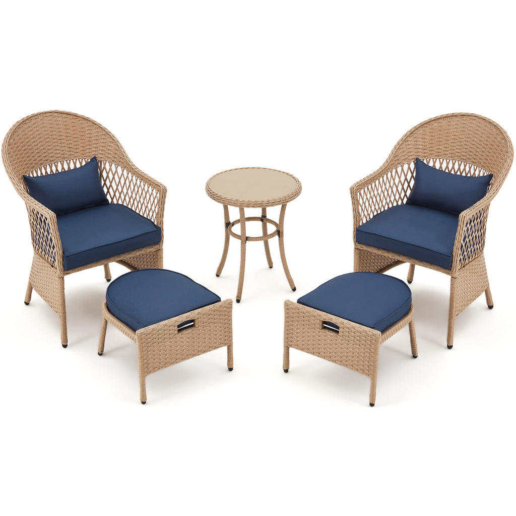 Ensemble de meubles de patio AVAWING 5 pièces, chaises d'extérieur en rotin, ensemble de conversation bistro en osier