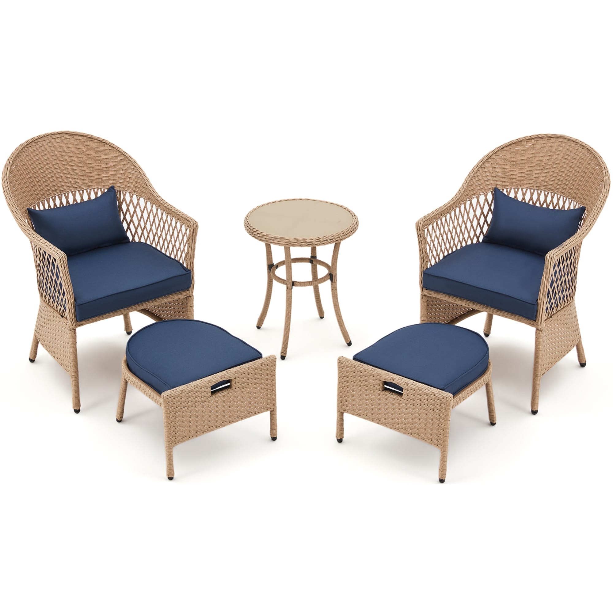 Ensemble de meubles de patio AVAWING 5 pièces, chaises d'extérieur en rotin, ensemble de conversation bistro en osier