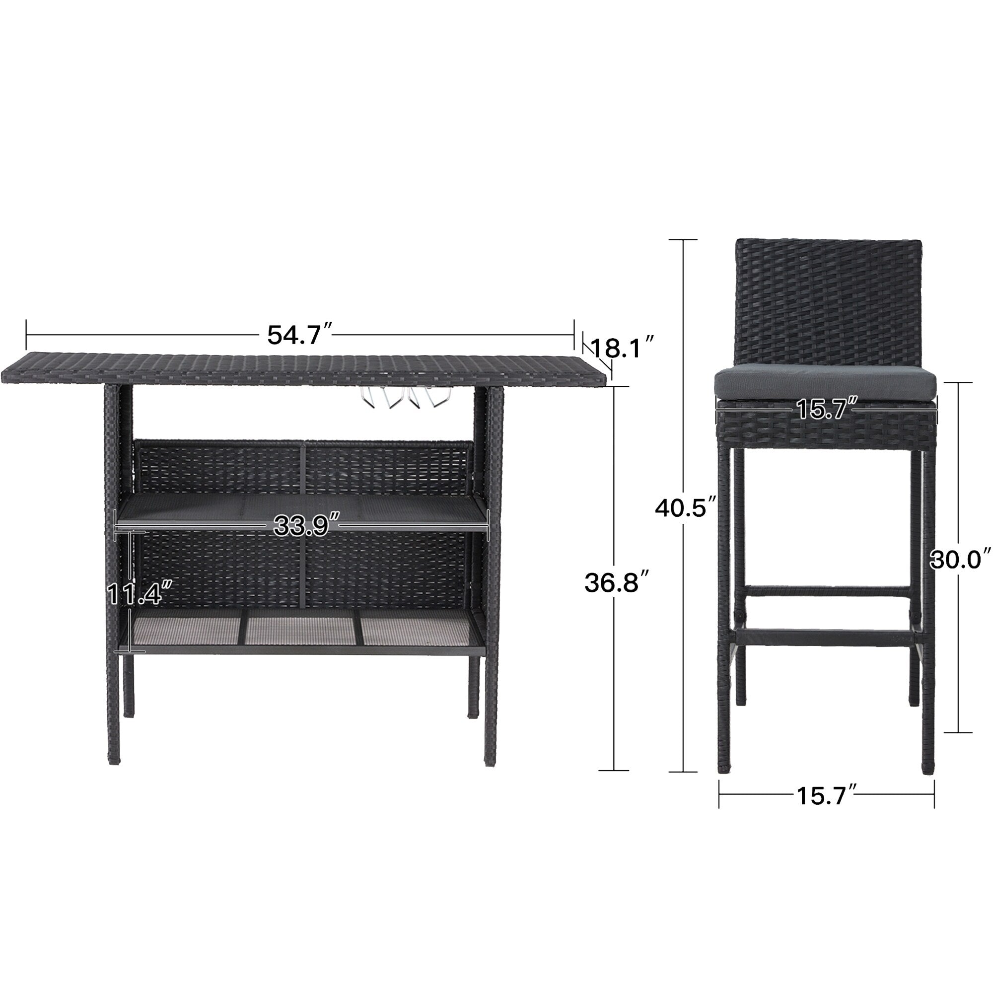 Ensemble de bar de patio AVAWING 5 pièces en rotin avec coussin amovible