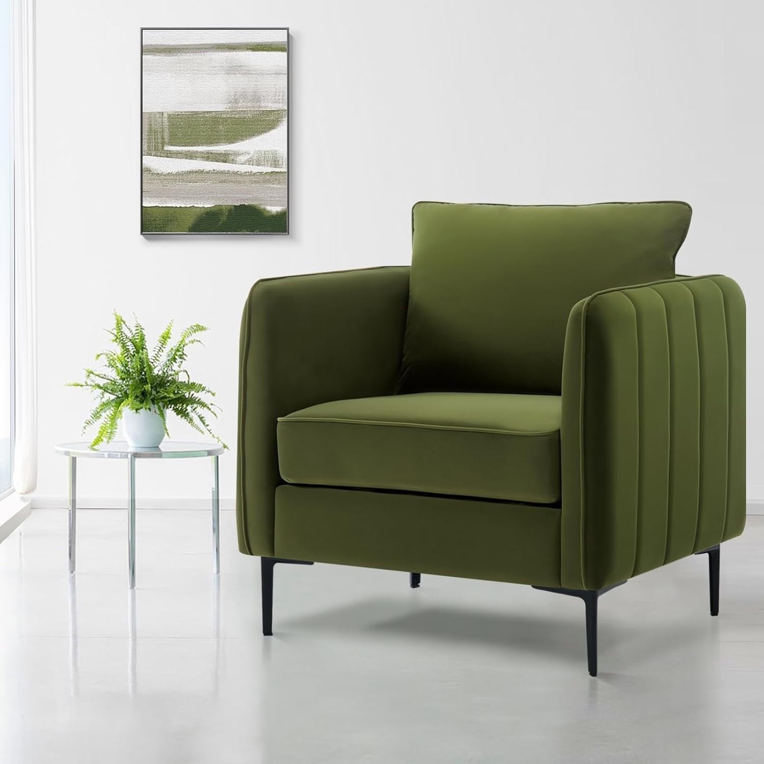 Fauteuil d'appoint pour salon, canapé simple confortable en velours, fauteuil moderne du milieu du siècle avec 1 coussin et pieds en métal