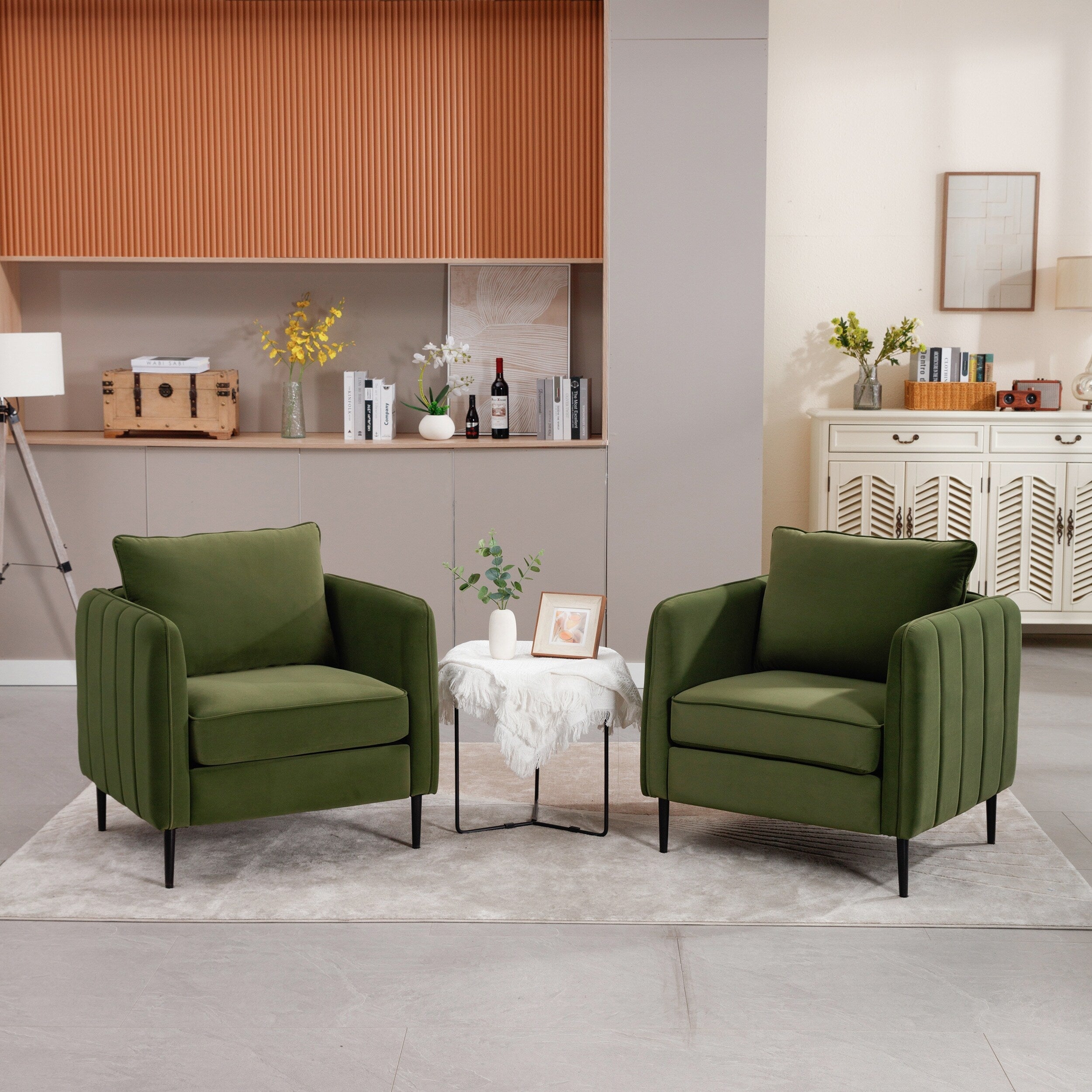 Fauteuil d'appoint pour salon, canapé simple confortable en velours, fauteuil moderne du milieu du siècle avec 1 coussin et pieds en métal