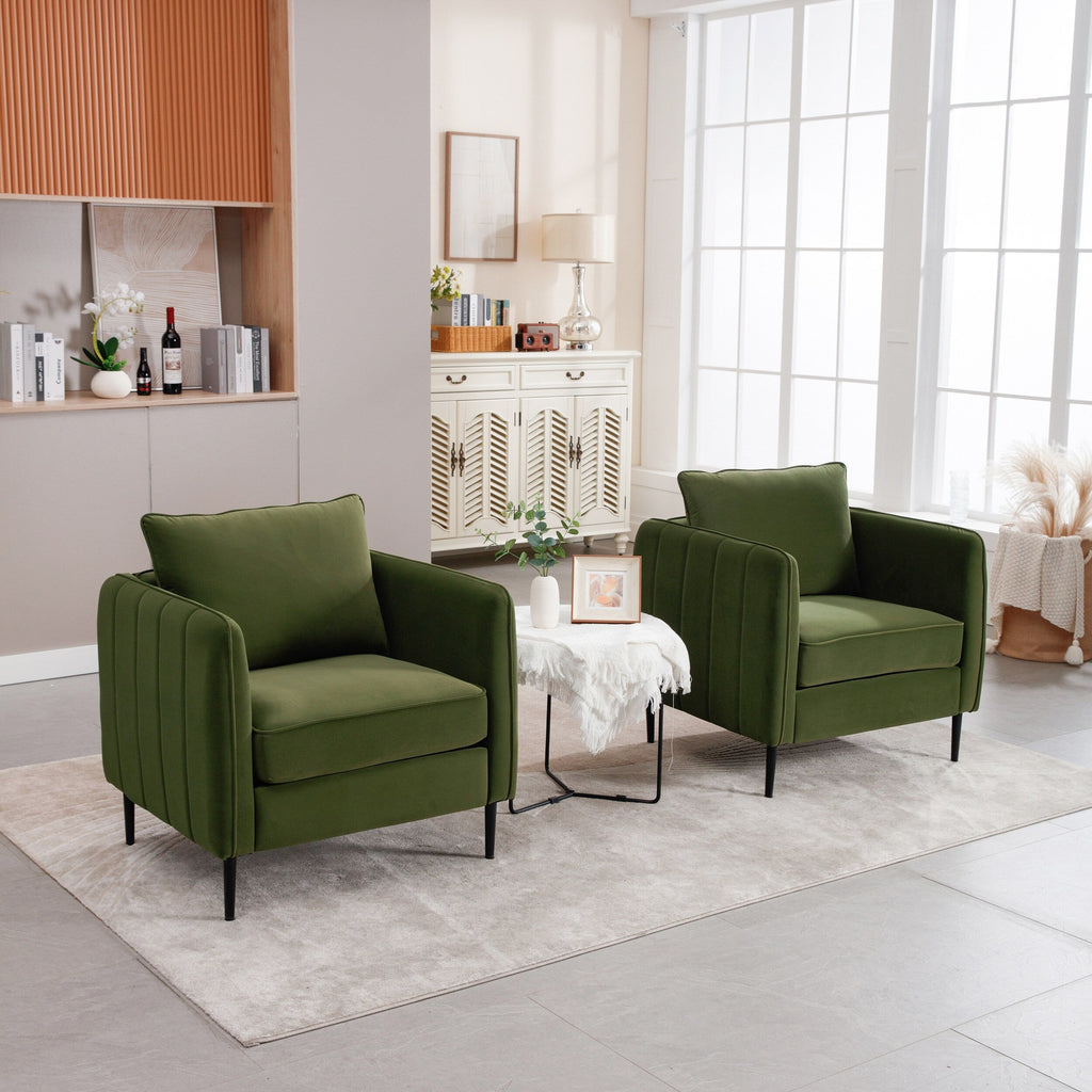 Fauteuil d'appoint pour salon, canapé simple confortable en velours, fauteuil moderne du milieu du siècle avec 1 coussin et pieds en métal
