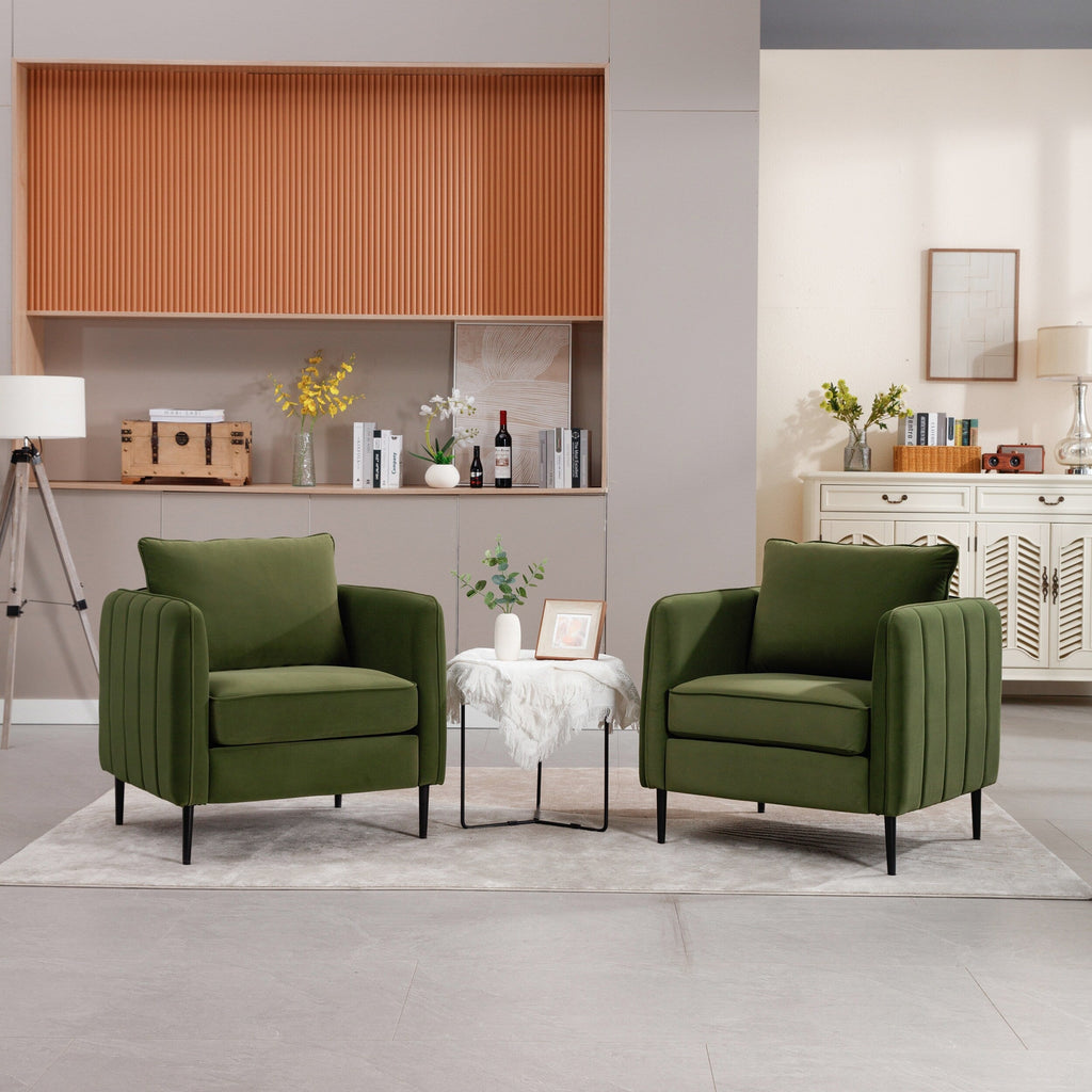 Fauteuil d'appoint pour salon, canapé simple confortable en velours, fauteuil moderne du milieu du siècle avec 1 coussin et pieds en métal