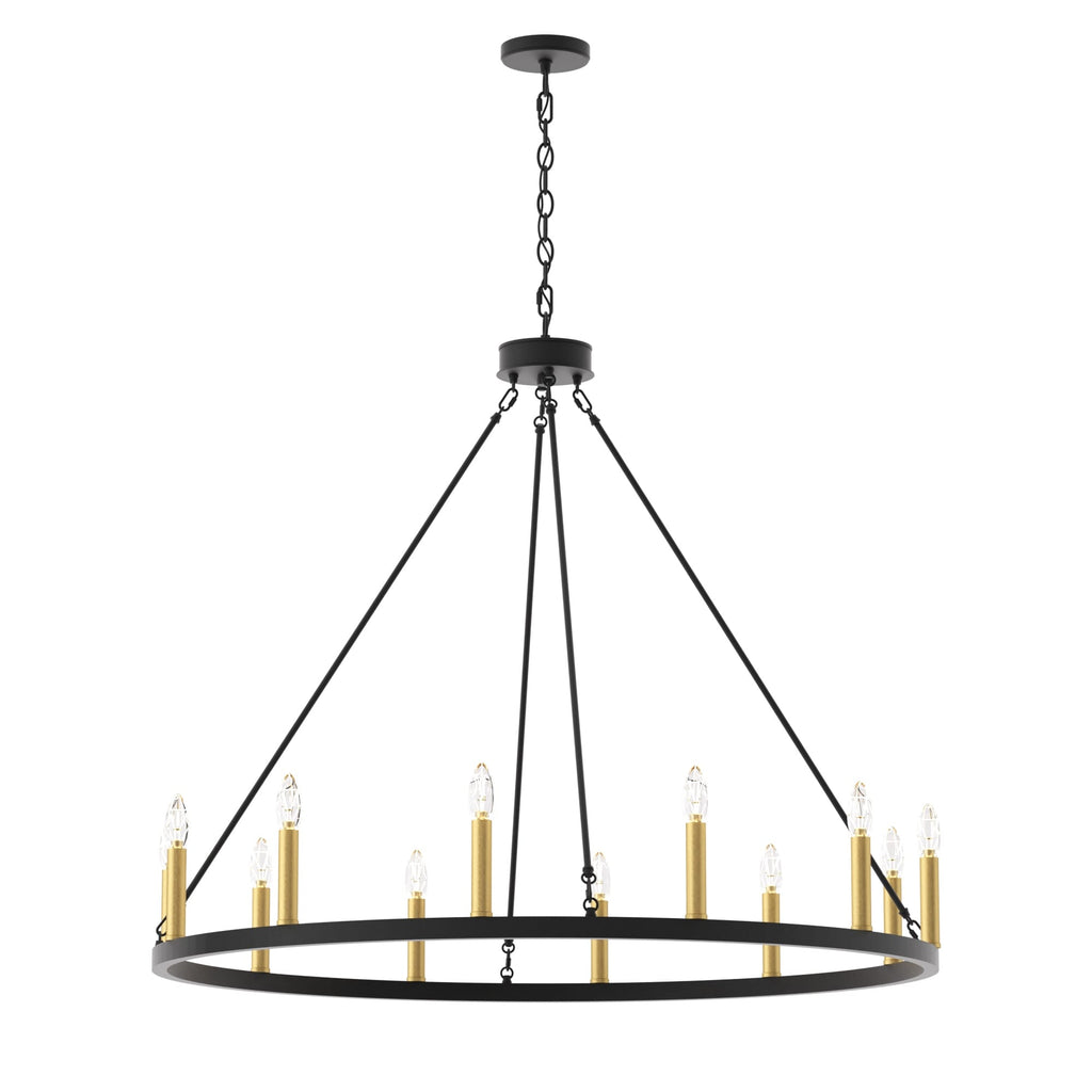 Lustre Acroma Farmhouse à 12 lumières, 40 po, en forme de roue de chariot, certifié UL - 40 po P x 138 po H