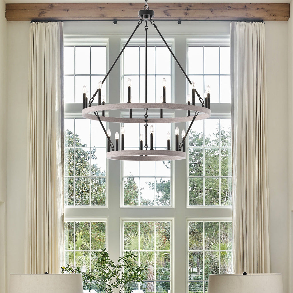 Lustre rond en forme de roue de chariot de style ferme moderne Acroma à 20 lumières de 40 po avec UL