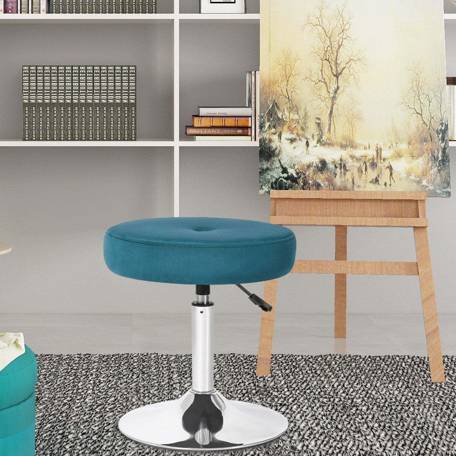 Tabouret de coiffeuse pivotant rond et réglable en velours Adeco