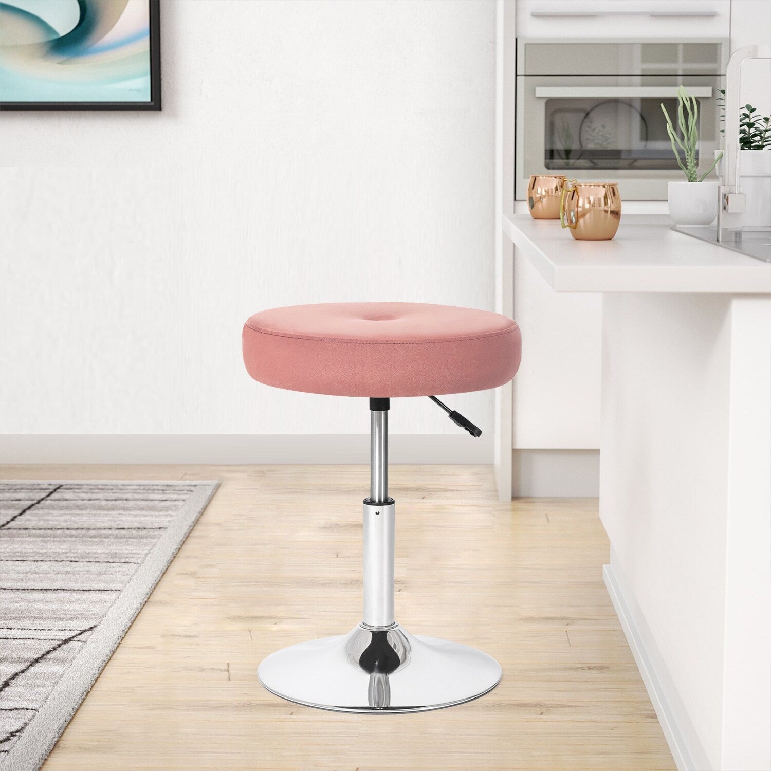 Tabouret de coiffeuse pivotant rond et réglable en velours Adeco