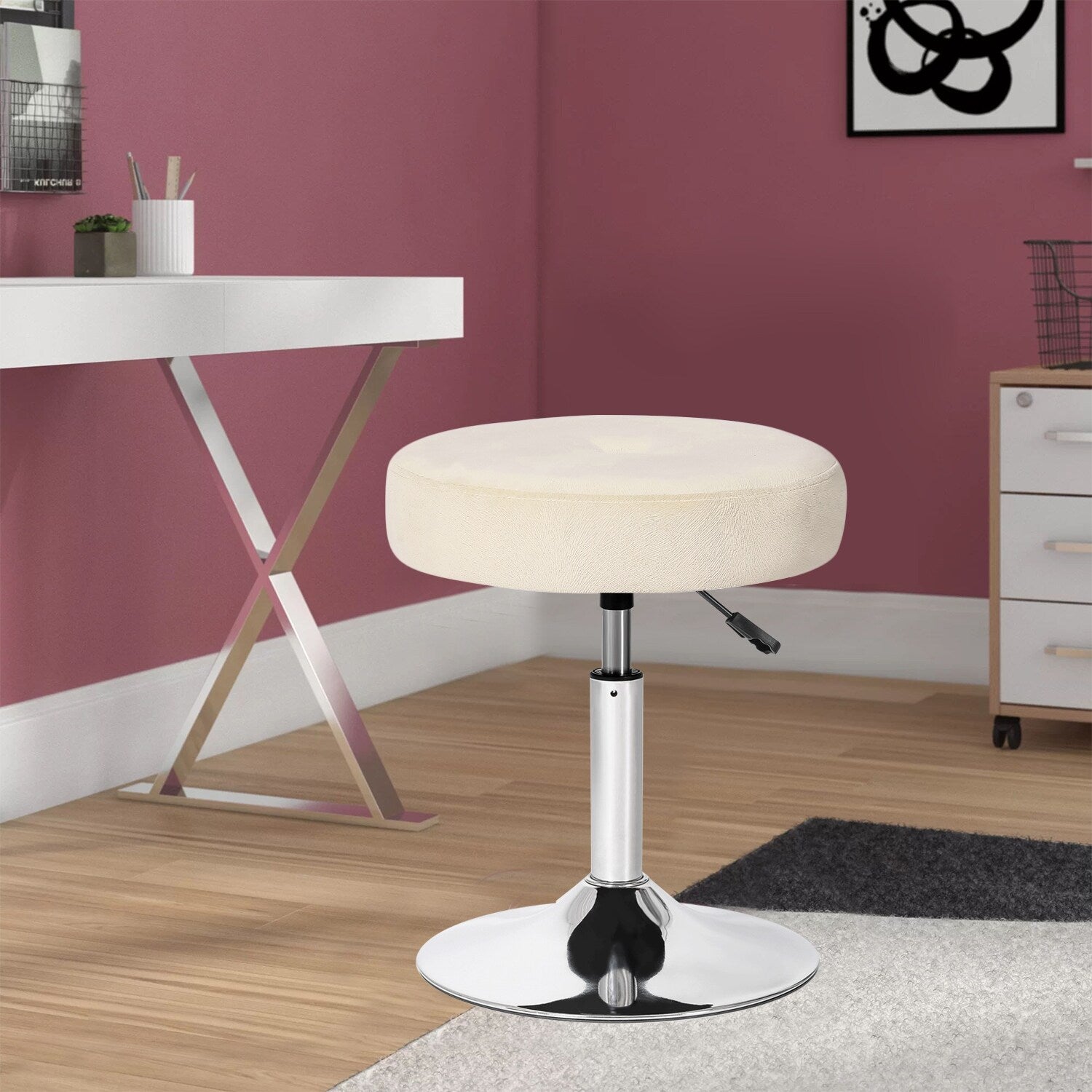 Tabouret de coiffeuse pivotant rond et réglable en velours Adeco