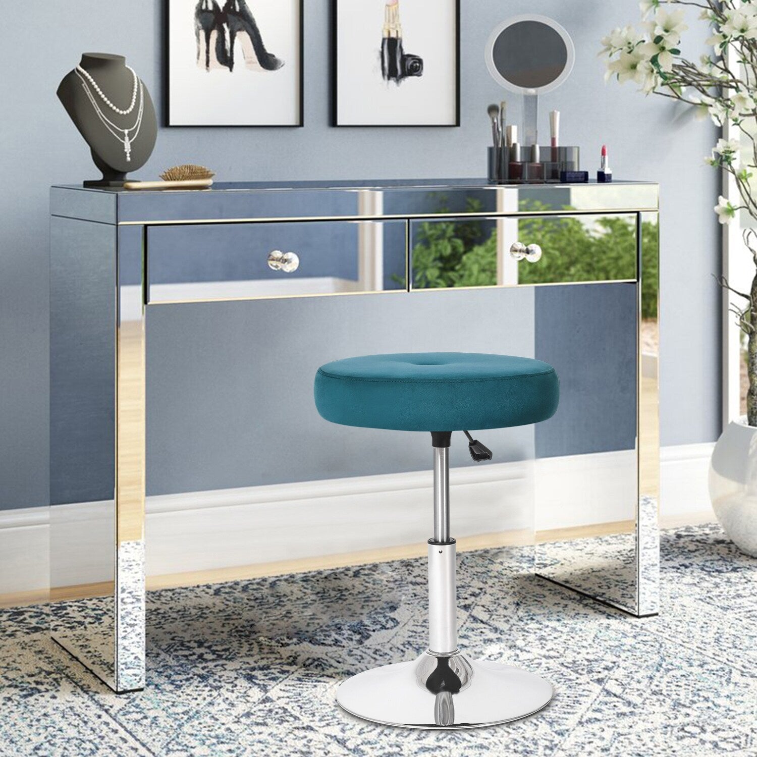 Tabouret de coiffeuse pivotant rond et réglable en velours Adeco