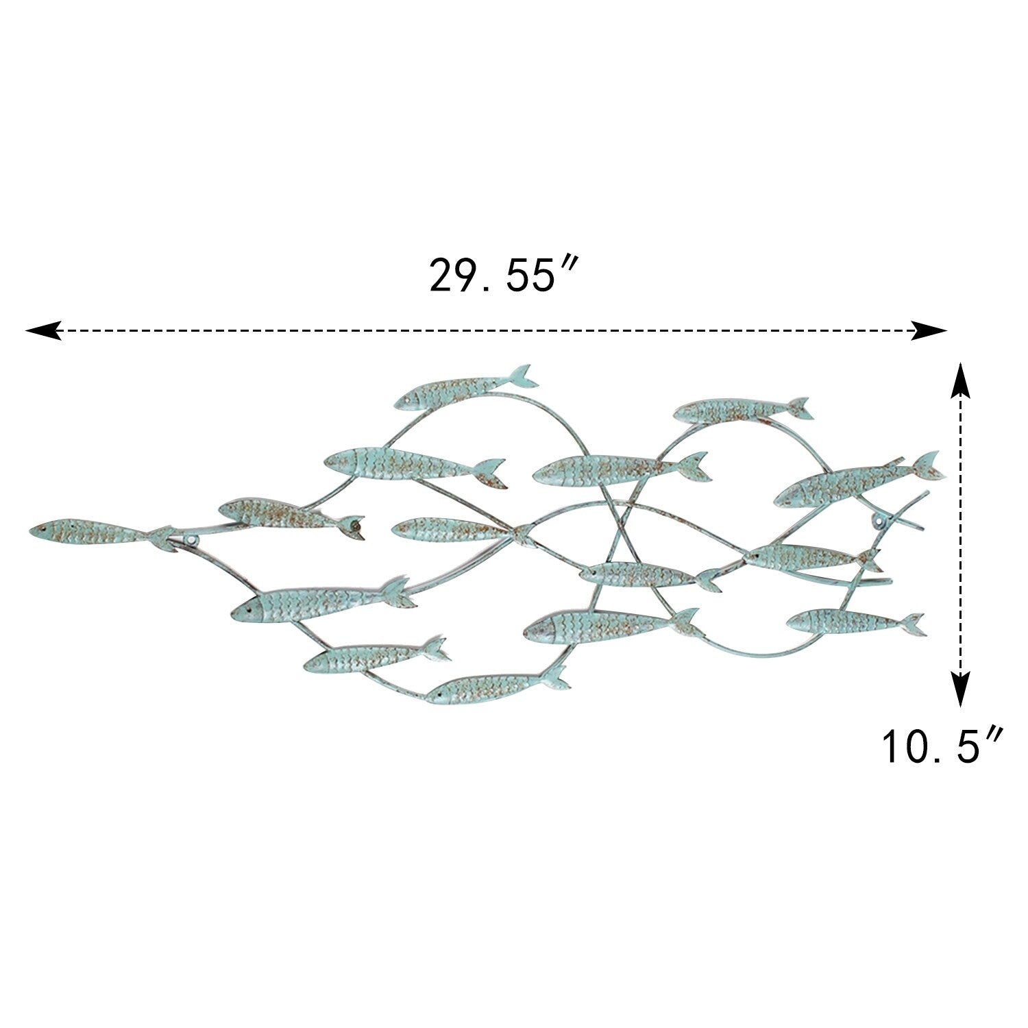 Décoration murale décorative Adeco en fer bleu vieilli, banc de poissons