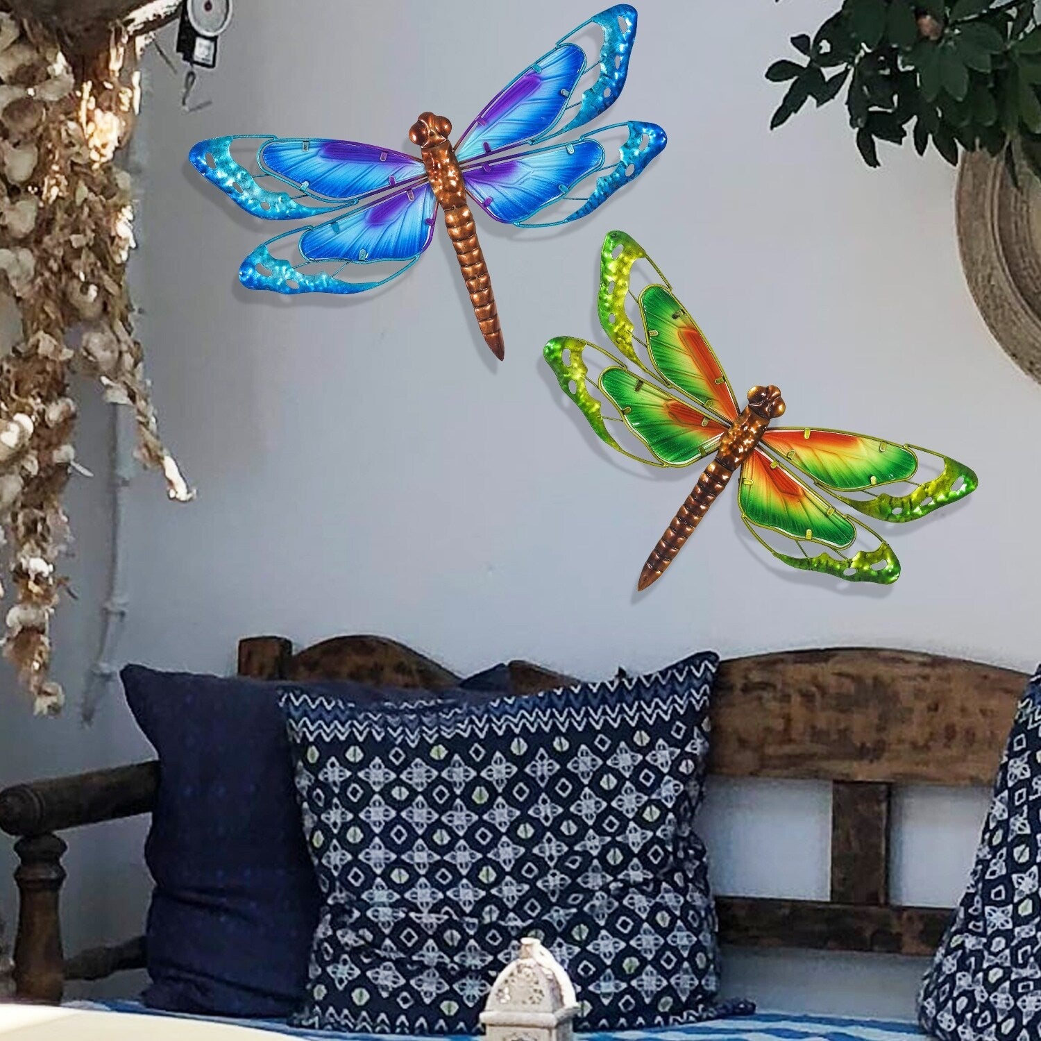 Lot de 2 sculptures murales en métal Adeco en forme de libellule