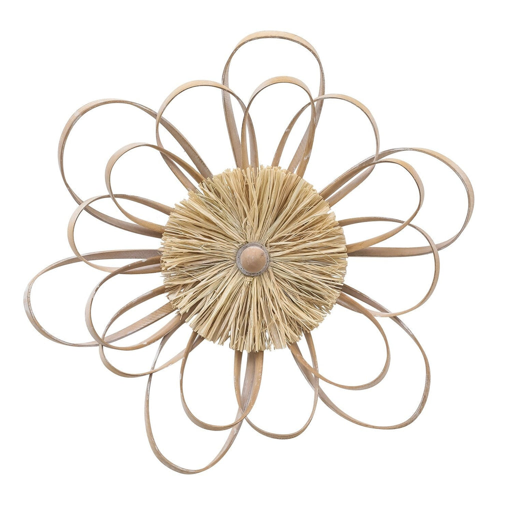 Décoration murale en paille de raphia tricotée à la main avec des fleurs de ferme en bois Adeco