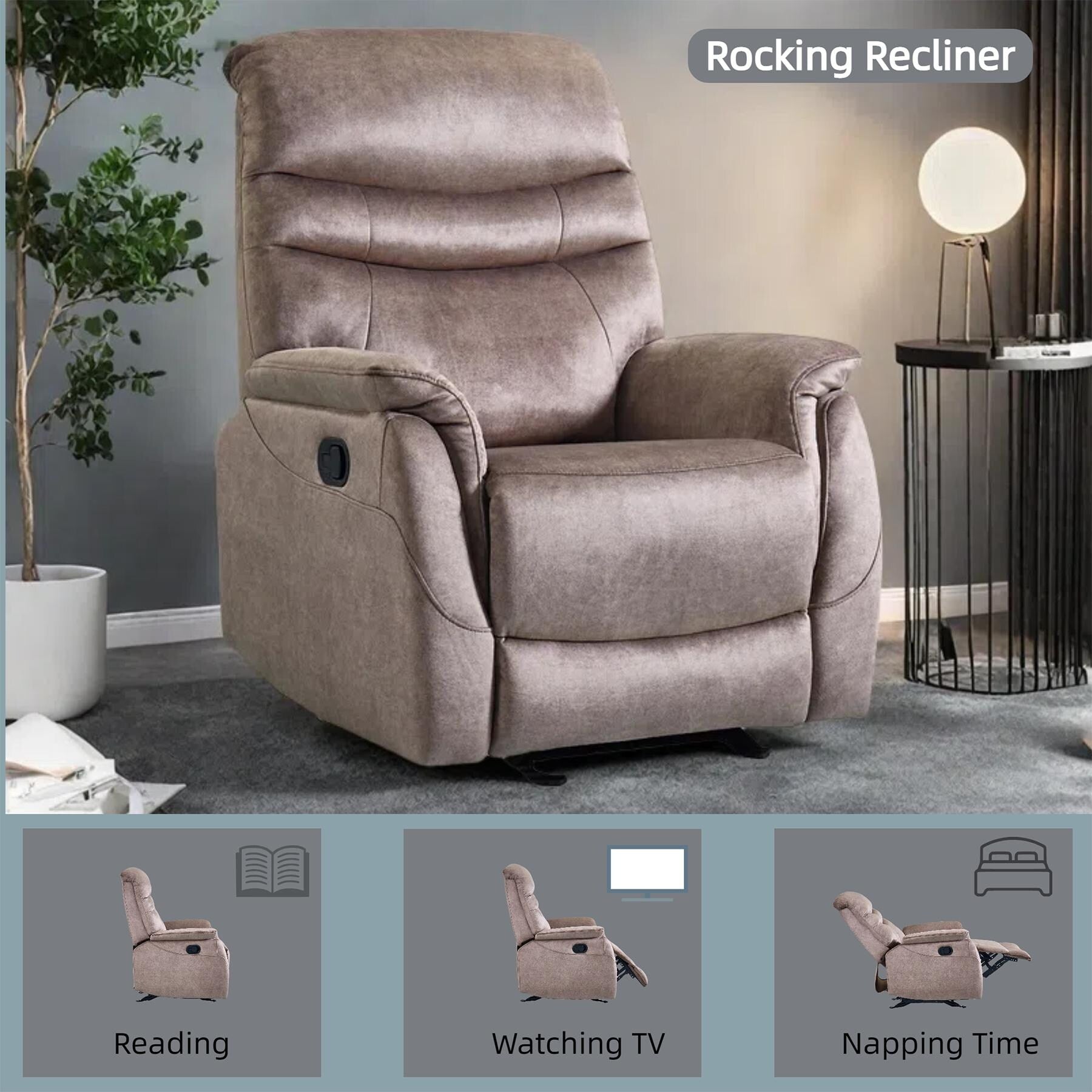 Fauteuil inclinable moderne réglable, canapé inclinable avec support lombaire, canapé confortable avec accoudoirs et dossier