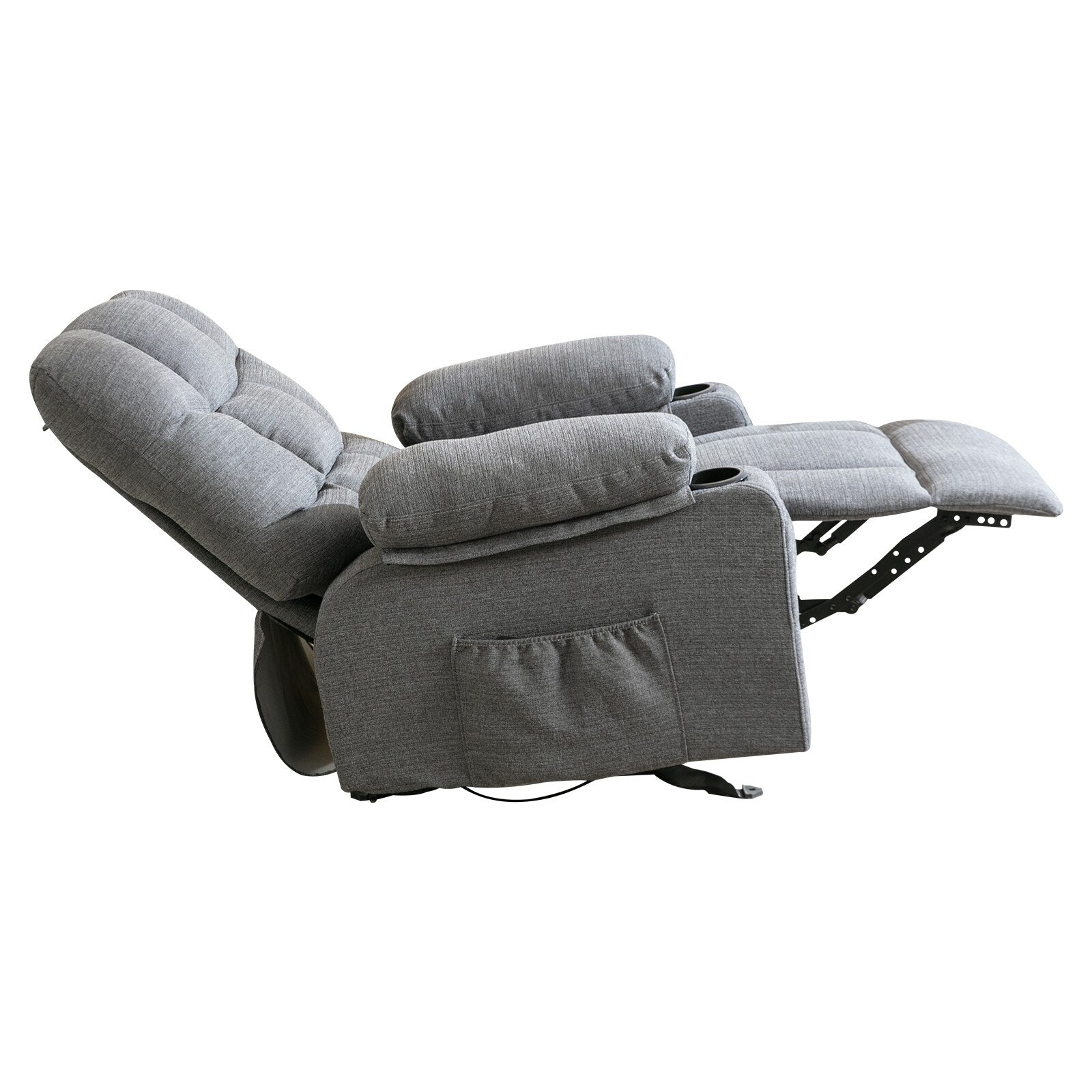 Fauteuil inclinable réglable avec massage, chauffage, ports USB, deux porte-gobelets et rangement latéral