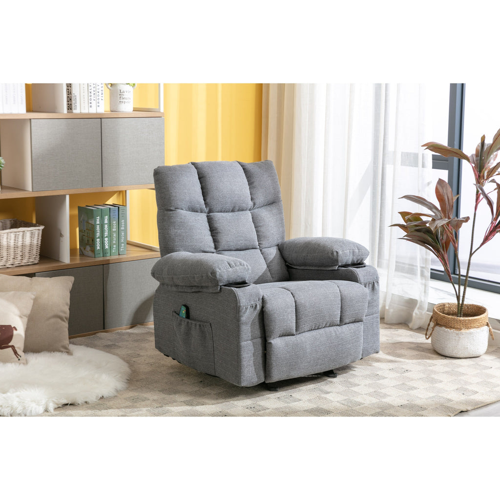 Fauteuil inclinable réglable avec massage, chauffage, ports USB, deux porte-gobelets et rangement latéral