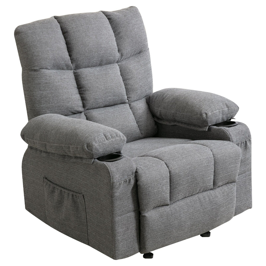 Fauteuil inclinable réglable avec fonctions de massage et de chauffage, port USB, poches latérales et deux porte-gobelets
