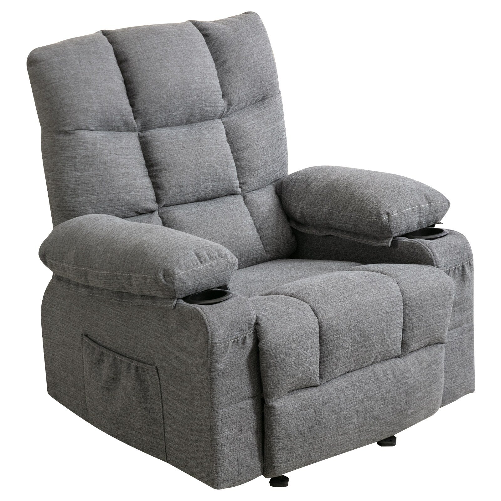 Fauteuil inclinable réglable avec massage, chauffage, ports USB, deux porte-gobelets et rangement latéral pratique