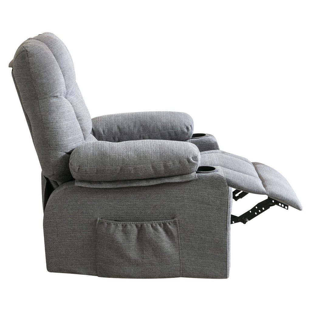 Fauteuil inclinable réglable avec massage, chauffage, ports USB, deux porte-gobelets et poches latérales pour plus de commodité