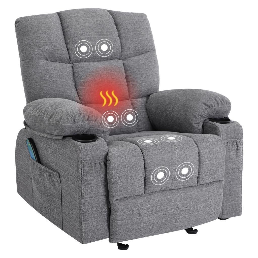 Fauteuil inclinable réglable avec massage, chauffage, USB et porte-gobelets
