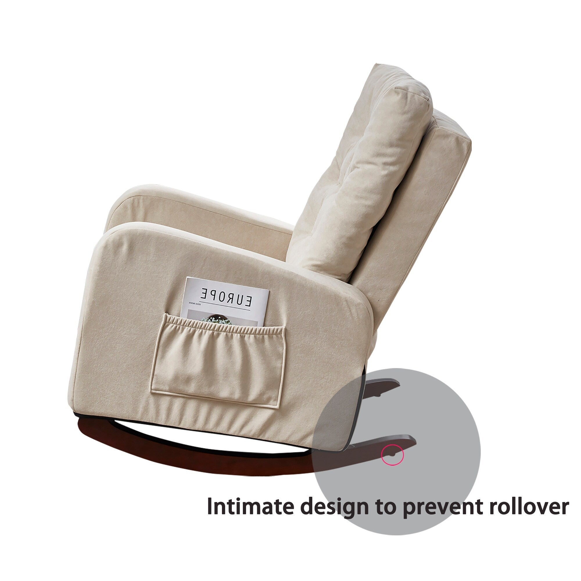 Fauteuil inclinable réglable pour balcon et tatami, dossier haut, pieds en bois massif, poches latérales