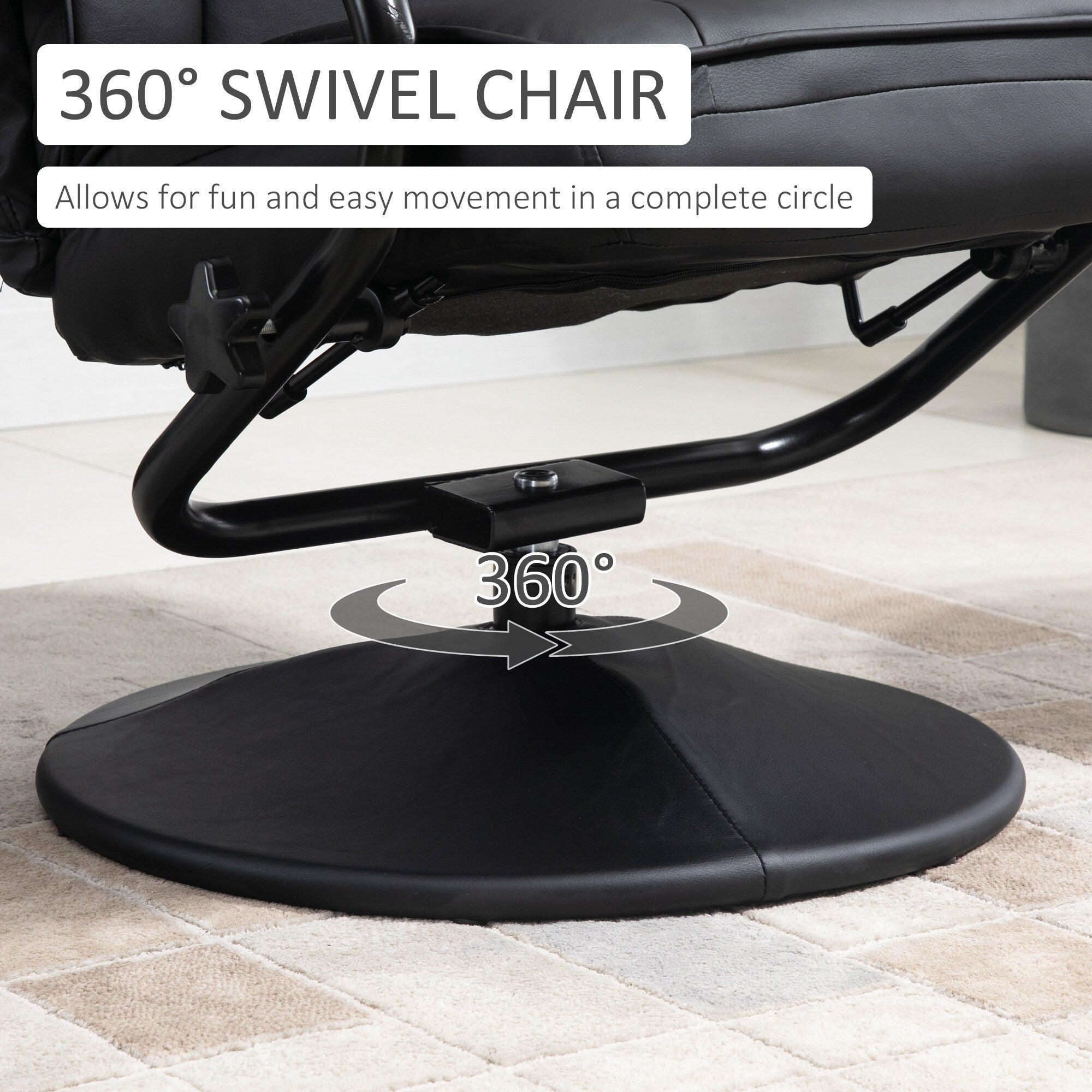 Fauteuil inclinable manuel pivotant réglable en similicuir avec repose-pieds pour salon, bureau ou chambre