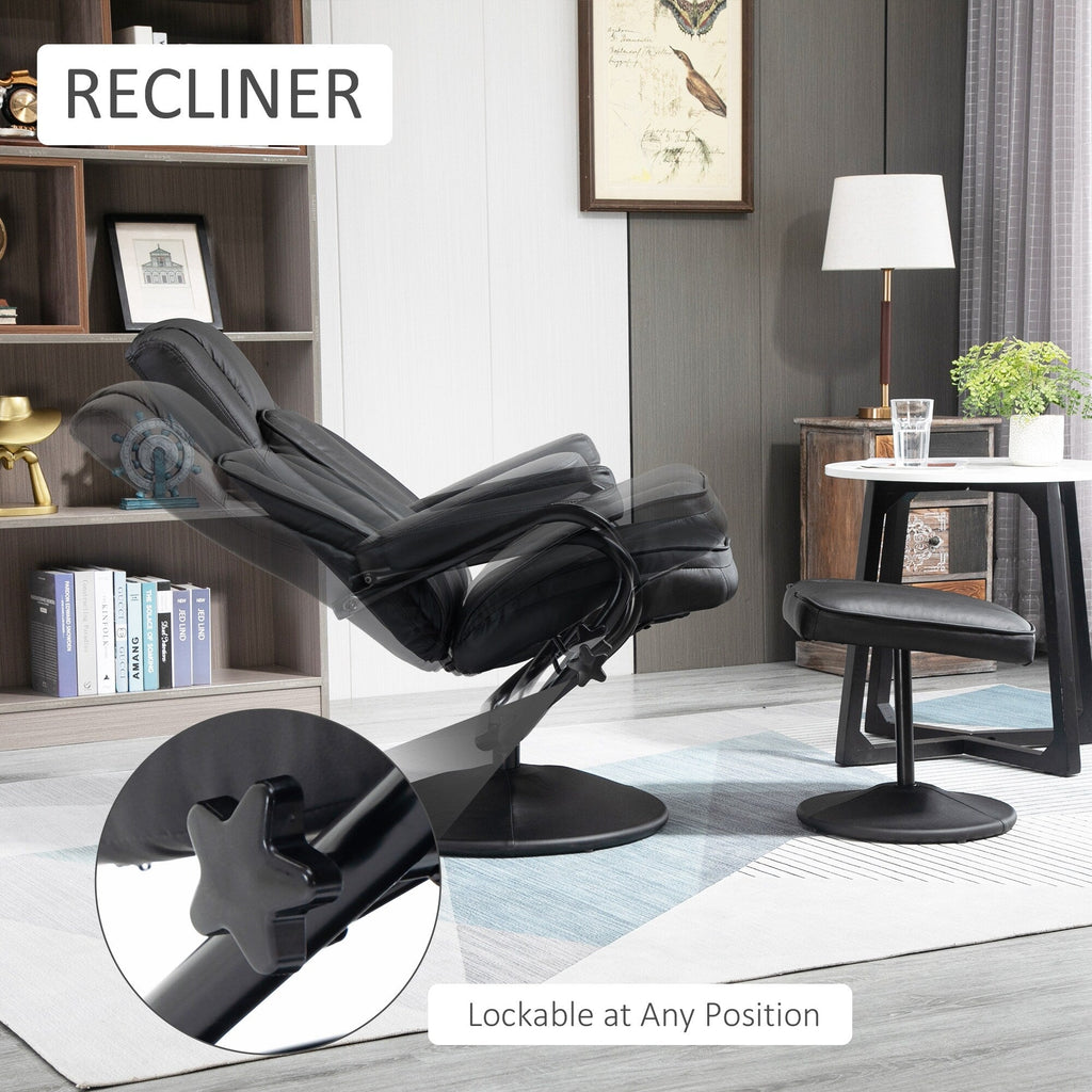 Fauteuil inclinable manuel pivotant réglable en similicuir avec repose-pieds pour salon, bureau ou chambre