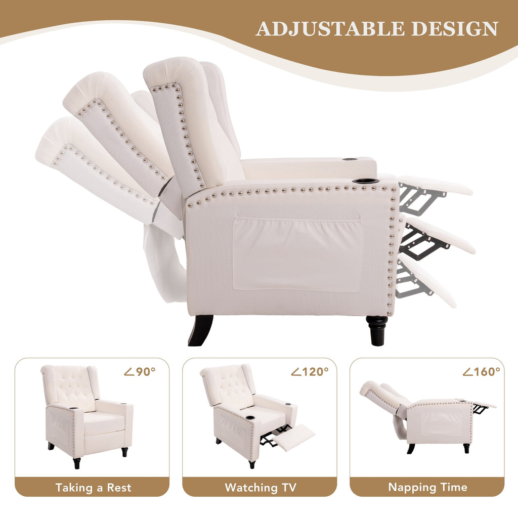Fauteuil inclinable à dossier réglable, fauteuil clouté, grand canapé rembourré