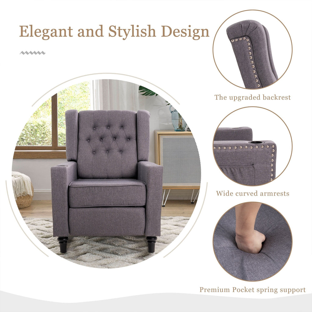 Fauteuil inclinable à dossier réglable, fauteuil clouté, grand canapé rembourré