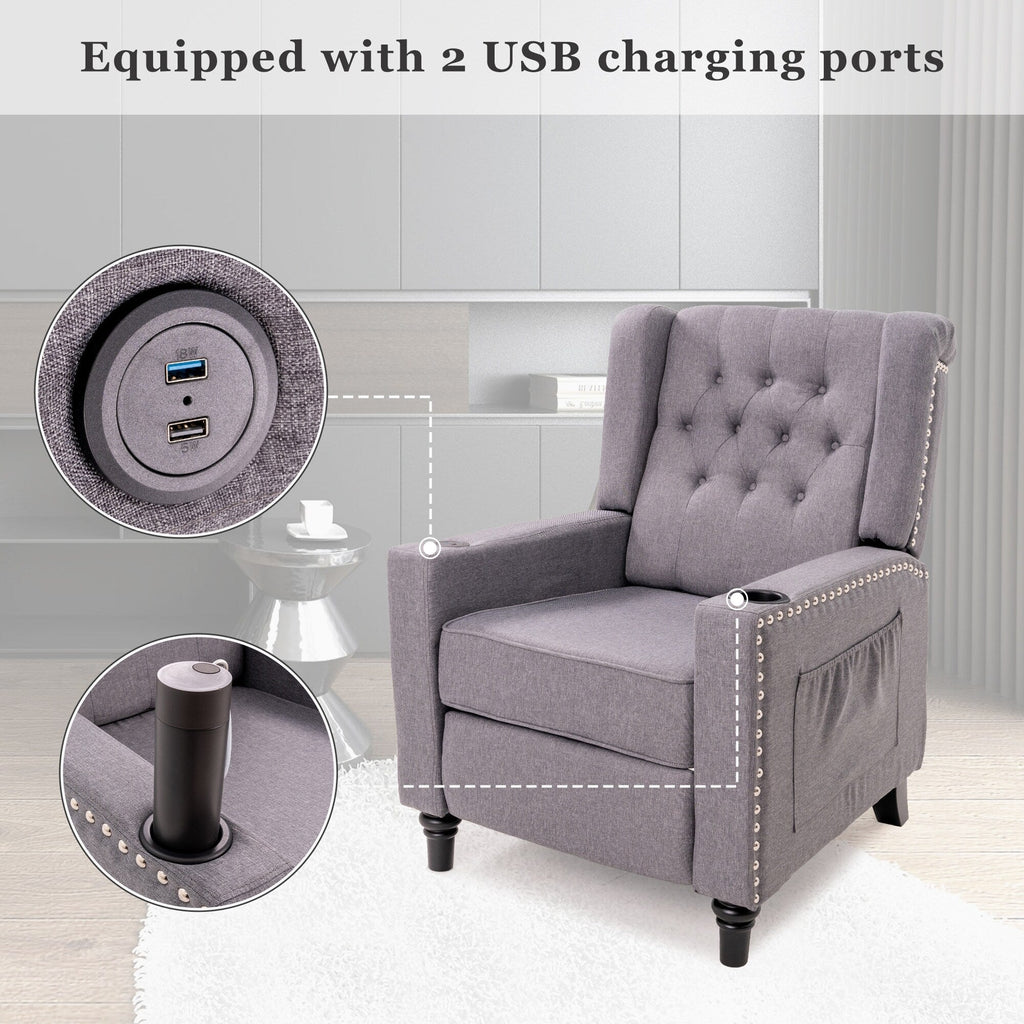 Fauteuil inclinable à dossier réglable, fauteuil clouté, grand canapé rembourré