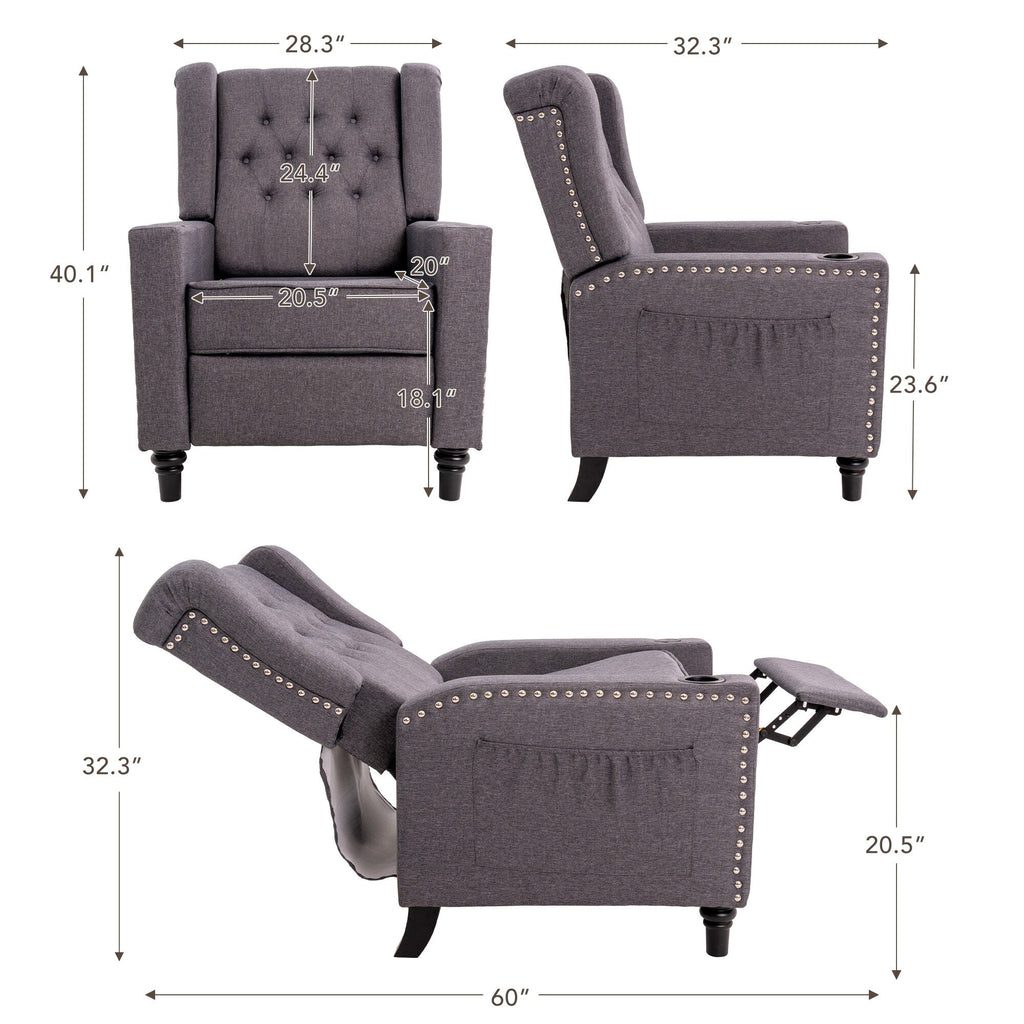 Fauteuil inclinable à dossier réglable, fauteuil clouté, grand canapé rembourré