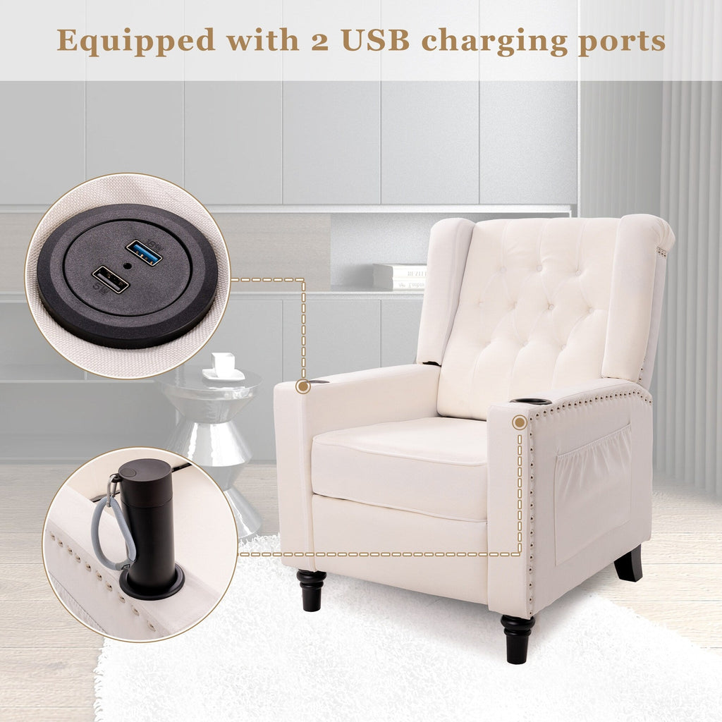 Fauteuil inclinable à dossier réglable, fauteuil clouté, grand canapé rembourré