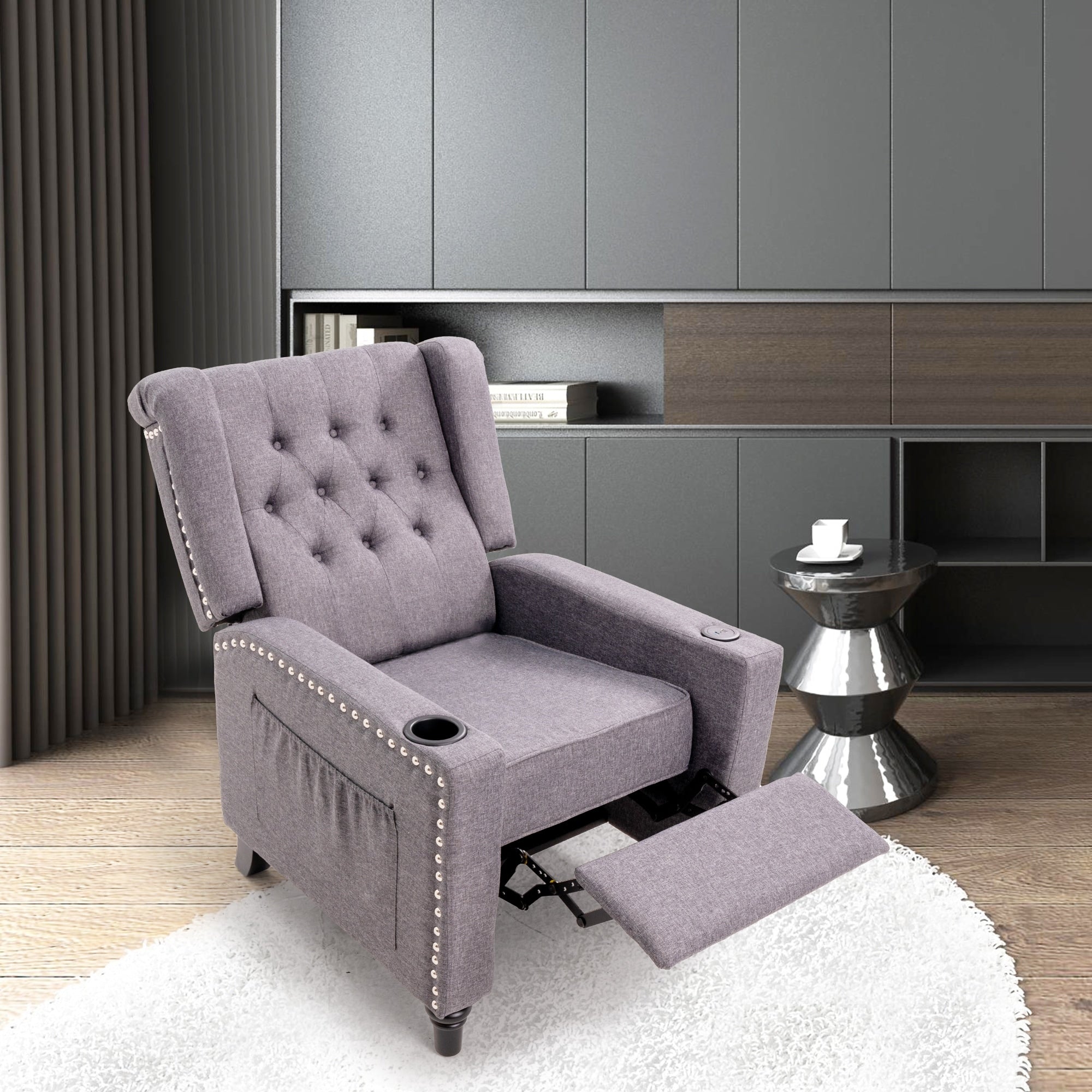 Fauteuil inclinable à dossier réglable, fauteuil clouté, grand canapé rembourré